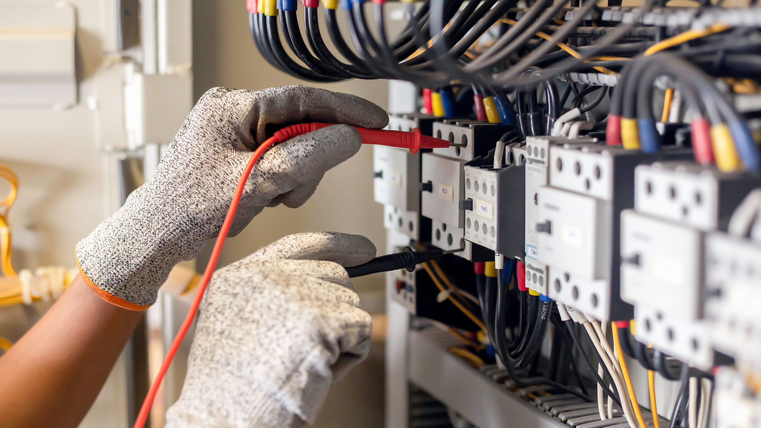 Professionnel contrôlant une installation électrique