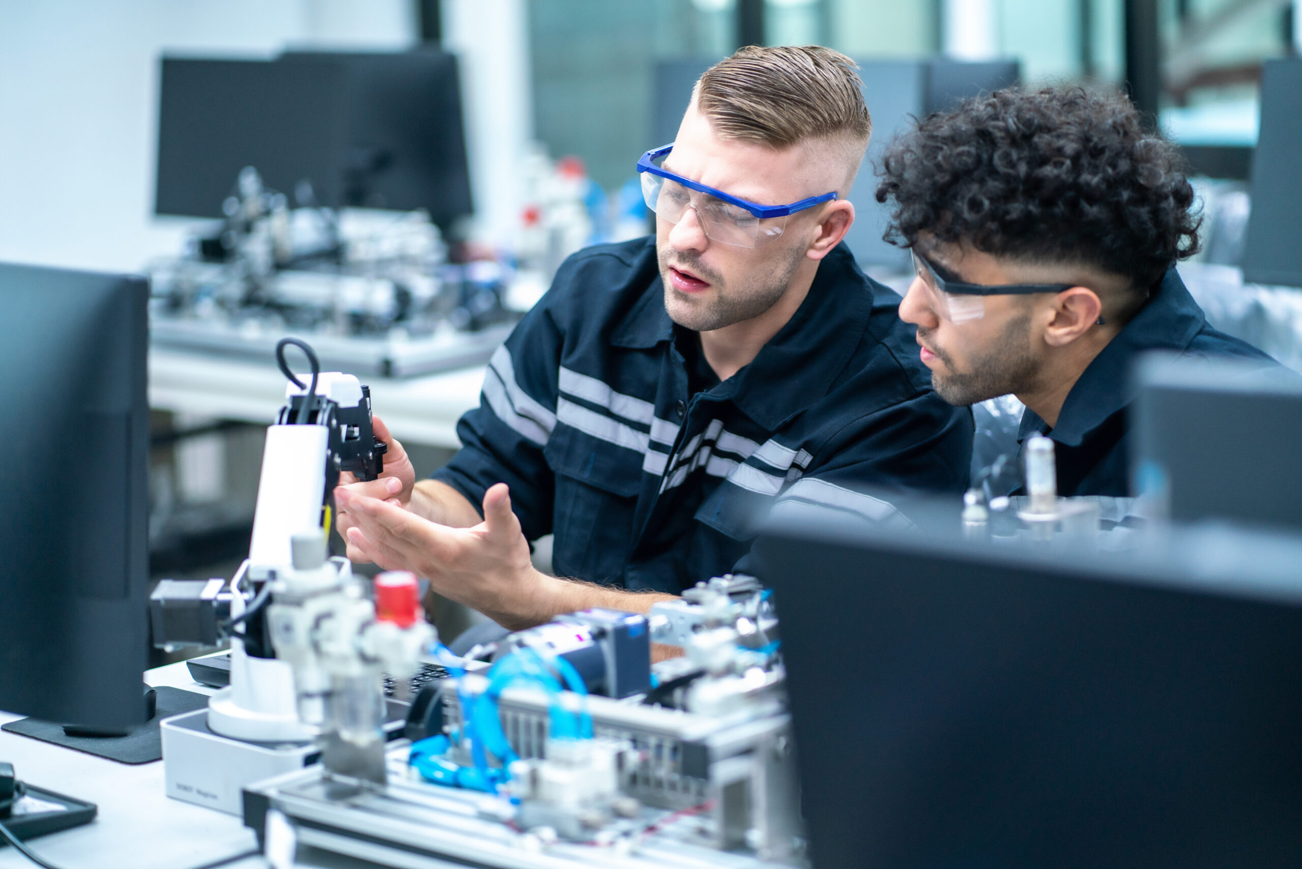 Équipe travaillant sur un équipement technique